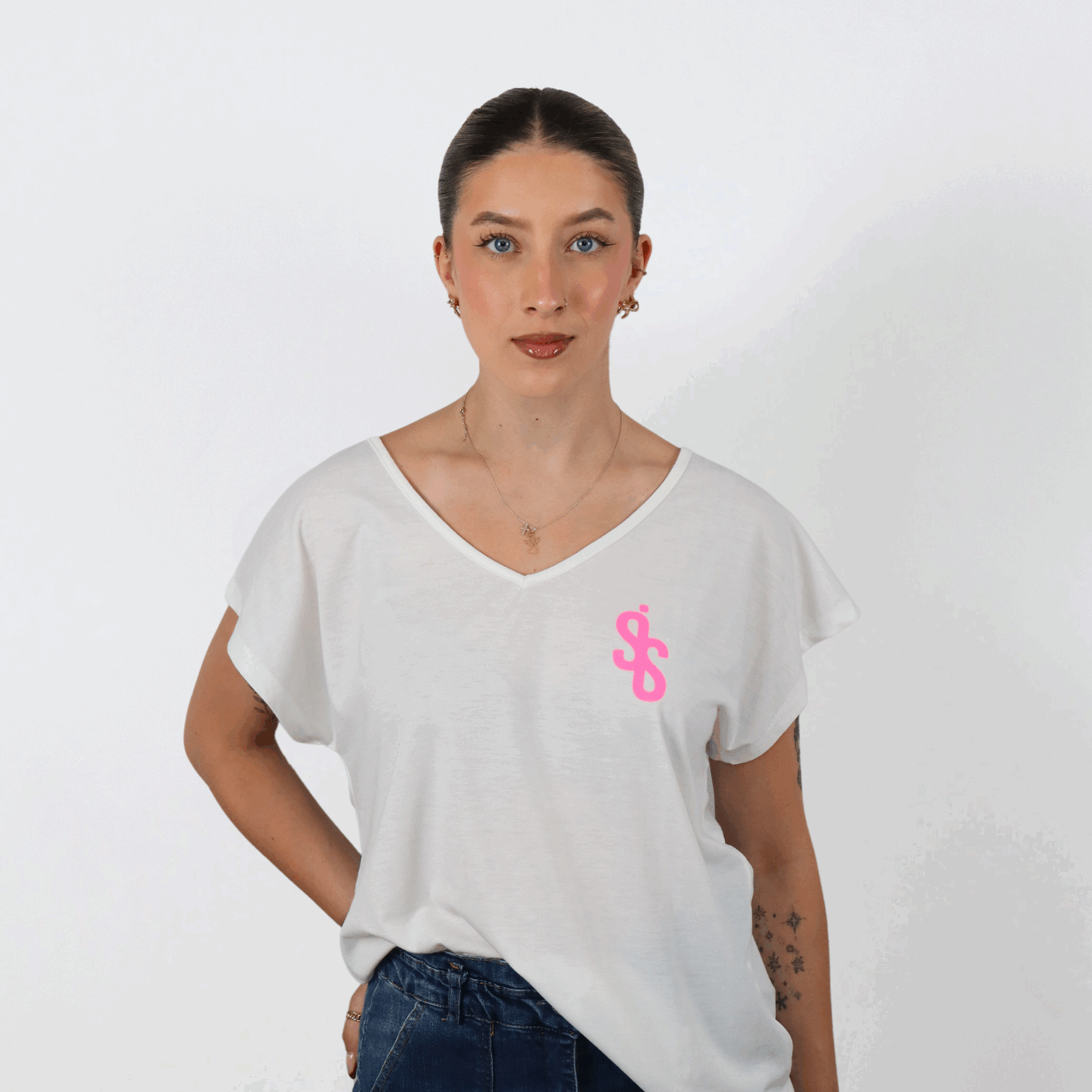 SIS PureGlow – T-shirt Blanc Logo Rose